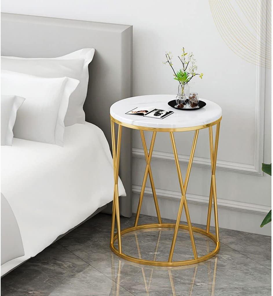 Premium Designer Round Shaped Golden Artistic Side Table with White Marble - Decor Mantra 
