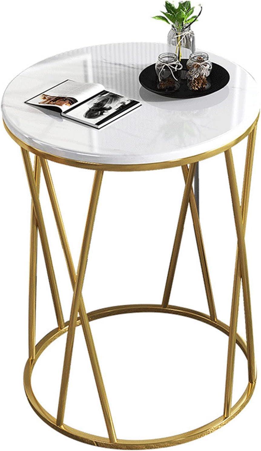 Premium Designer Round Shaped Golden Artistic Side Table with White Marble - Decor Mantra 