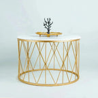 Premium Designer White Marble Round Shape Center Table in Criss Cross Pattern - Decor Mantra 