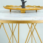 Premium Designer White Marble Round Shape Center Table in Criss Cross Pattern - Decor Mantra 