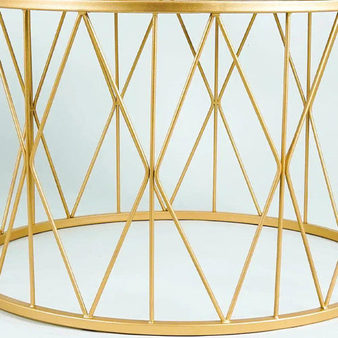 Premium Designer White Marble Round Shape Center Table in Criss Cross Pattern - Decor Mantra 