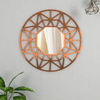 Premium Geometric Cut Copper Finish Designer Wall Mirror - Decor Mantra 