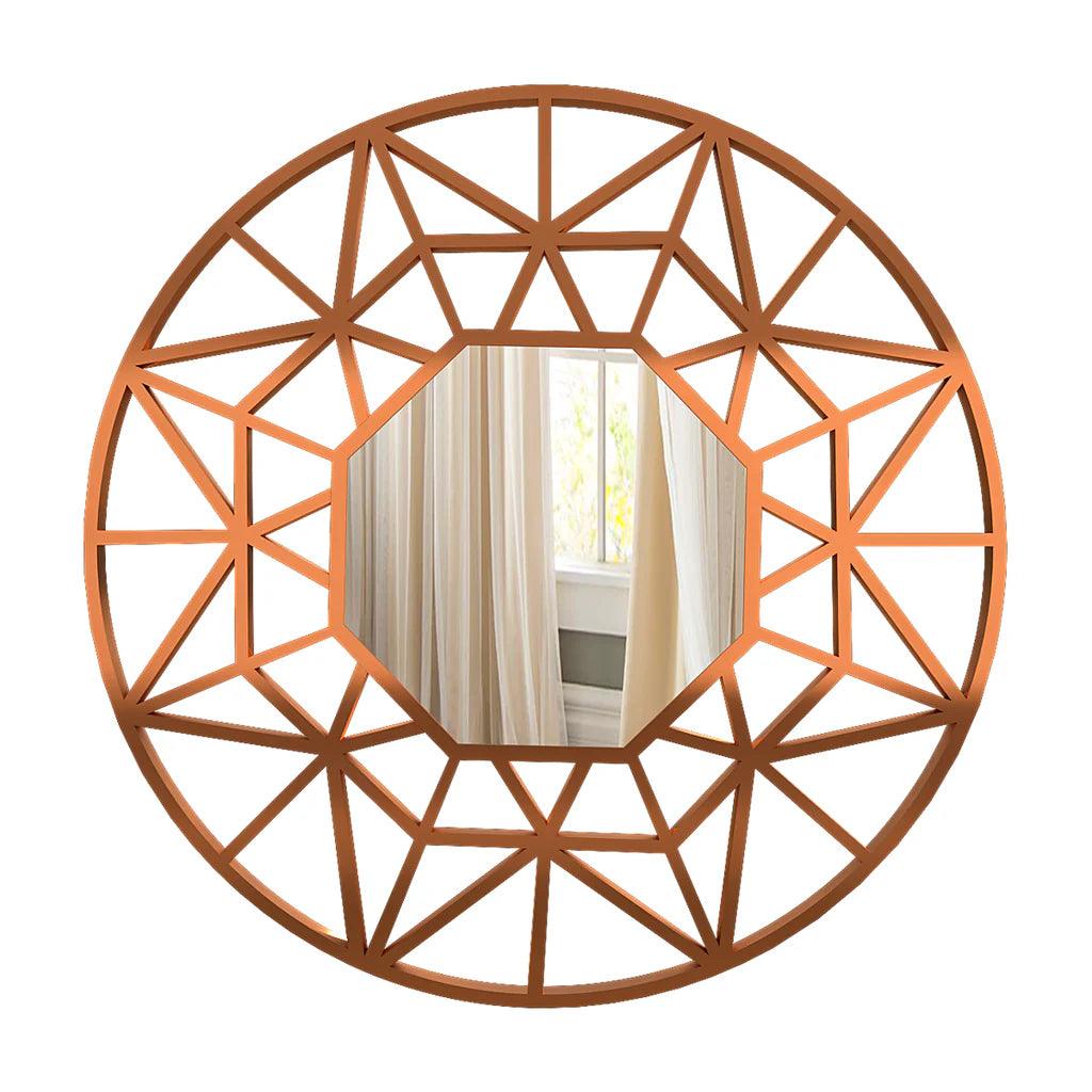 Premium Geometric Cut Copper Finish Designer Wall Mirror - Decor Mantra 