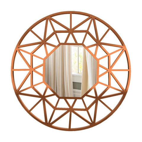Premium Geometric Cut Copper Finish Designer Wall Mirror - Decor Mantra 