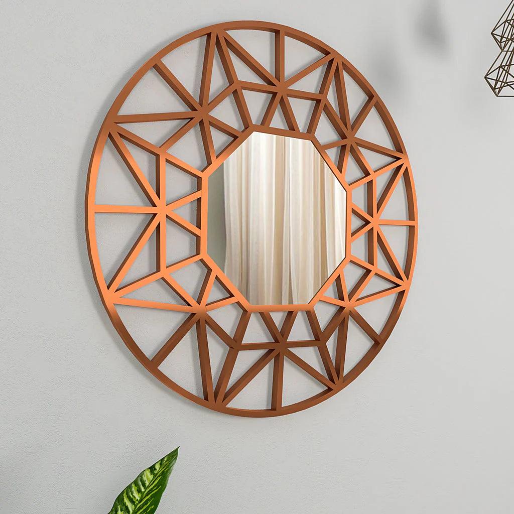 Premium Geometric Cut Copper Finish Designer Wall Mirror - Decor Mantra 