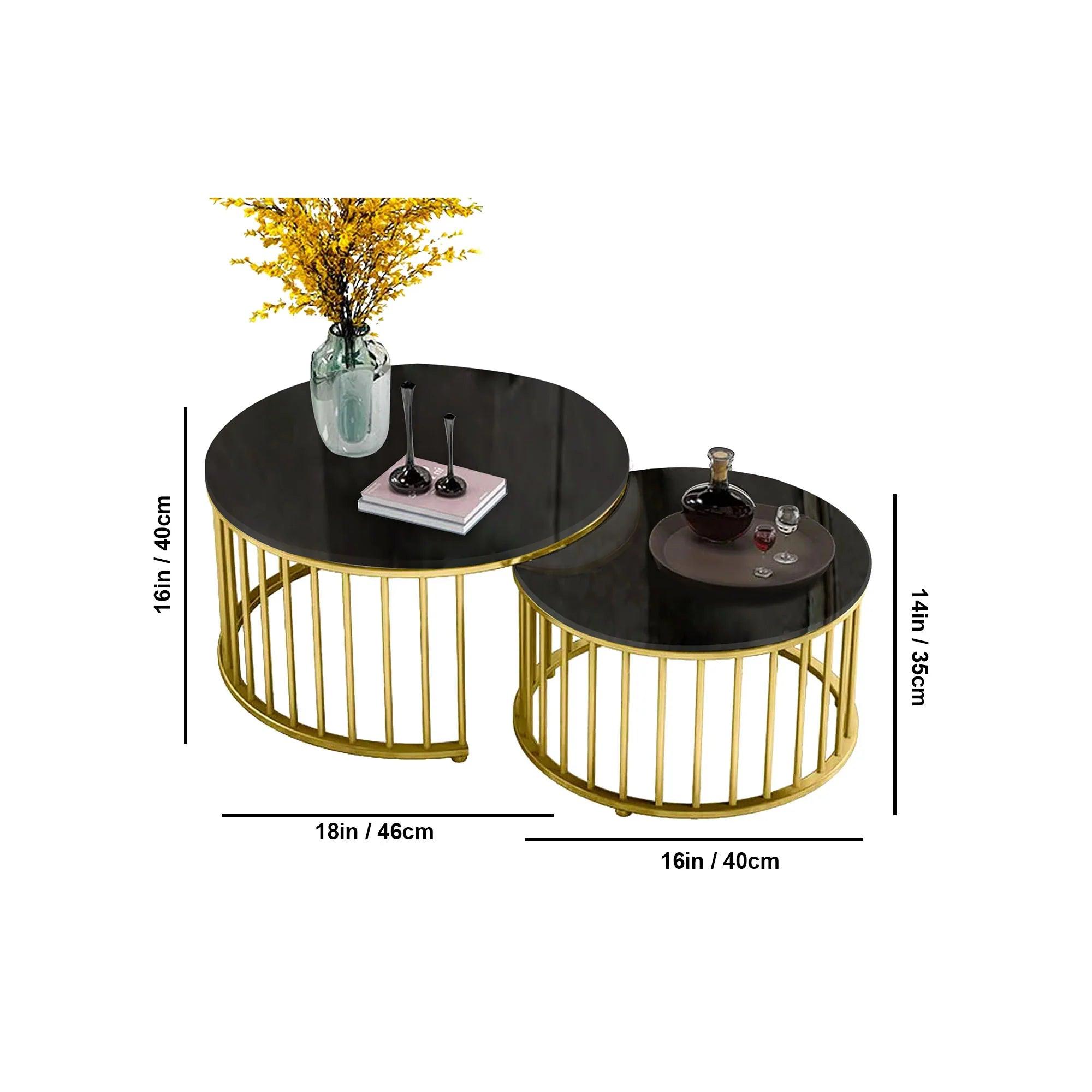 Premium Golden Caged with Black Marble Table Set of 2 - Decor Mantra 
