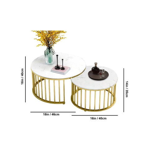 Premium Golden Caged with White Marble Table Set of 2 - Decor Mantra 