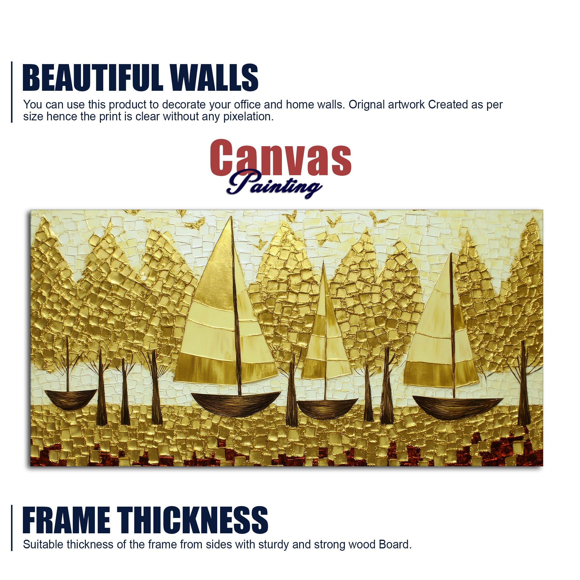 Premium Golden Color Artistic Tree Art Canvas Wall Painting