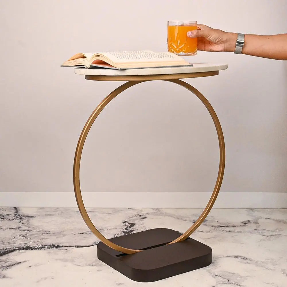 Premium Golden Halo Classic Metal Side Table - Decor Mantra 