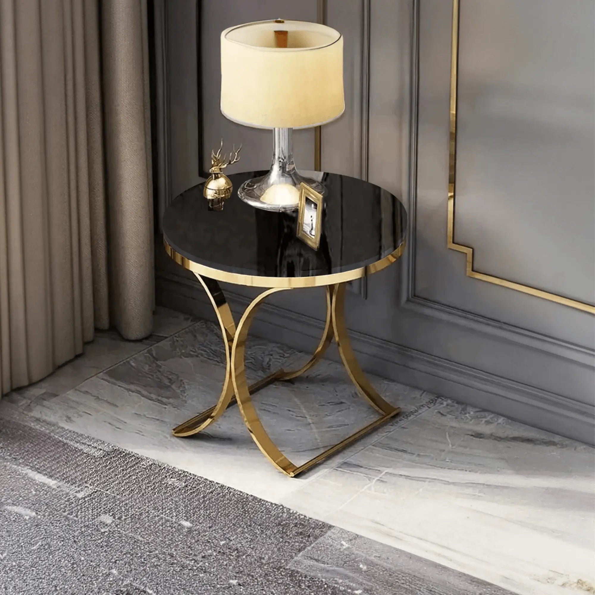 Premium Golden Iron Avarua Round Marble Table - Decor Mantra 