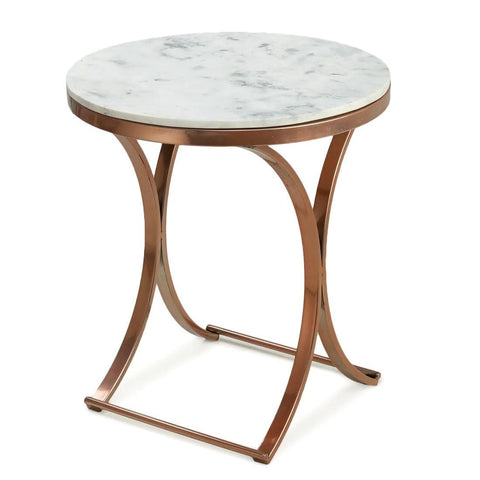 Premium Copper Metal Finish Coffee Side Table with Marble Top - Decor Mantra 