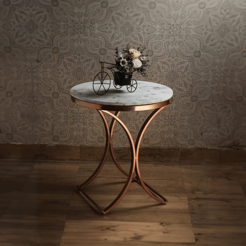 Premium Copper Metal Finish Coffee Side Table with Marble Top - Decor Mantra 