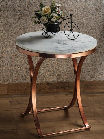 Premium Copper Metal Finish Coffee Side Table with Marble Top - Decor Mantra 