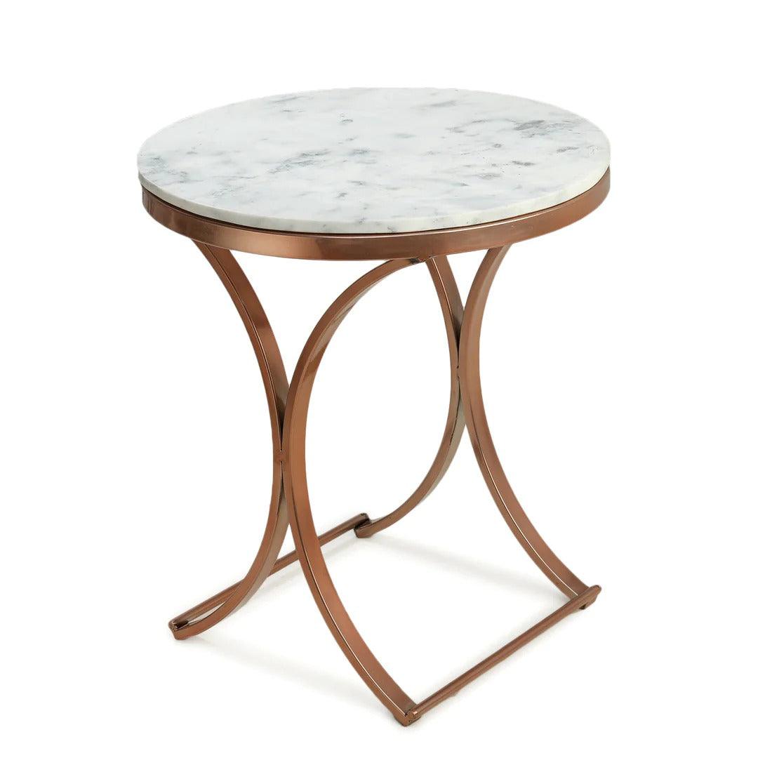 Premium Copper Metal Finish Coffee Side Table with Marble Top - Decor Mantra 