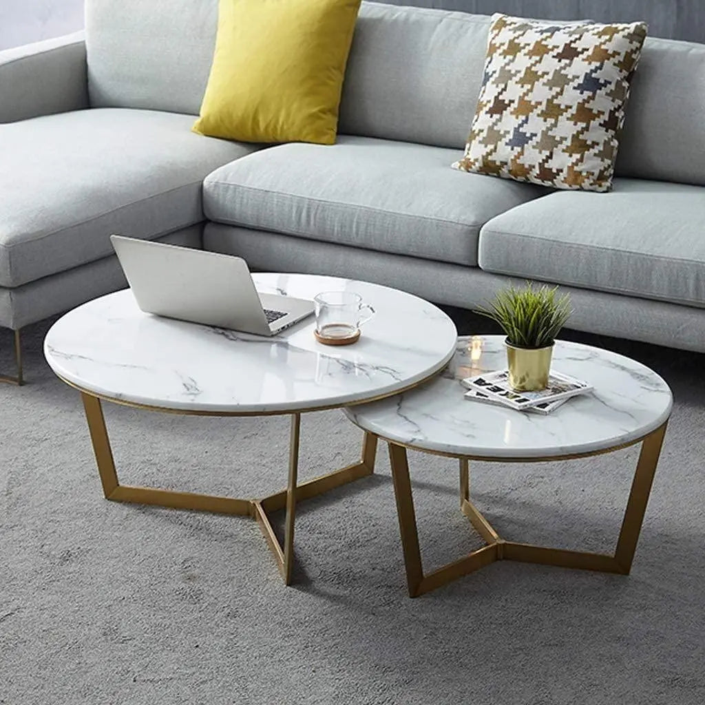 Premium Metallic Nesting Center Tables in Golden Luxurious Base Set of 2 - Decor Mantra 