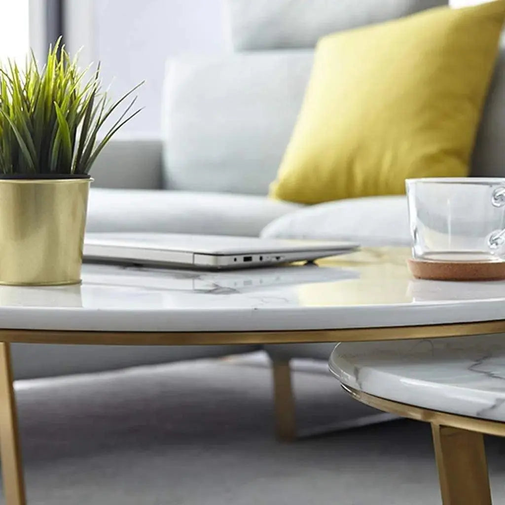 Premium Metallic Nesting Center Tables in Golden Luxurious Base Set of 2 - Decor Mantra 