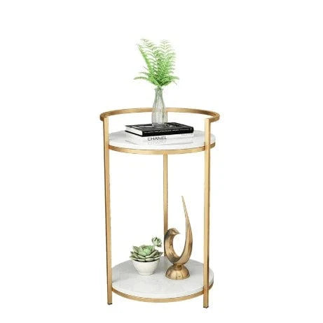 Hexagon Shape Marble Top Silver Stand Side Table
