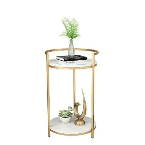 Premium Metallic Stand Two Layer Marble Side Table - Decor Mantra 