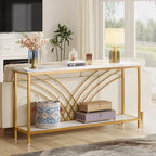 Premium Modern Faux Marble Console Table with 2 Tier Storage Shelf - Decor Mantra 