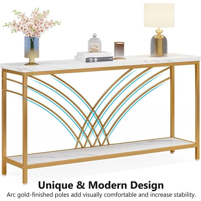 Premium Modern Faux Marble Console Table with 2 Tier Storage Shelf - Decor Mantra 