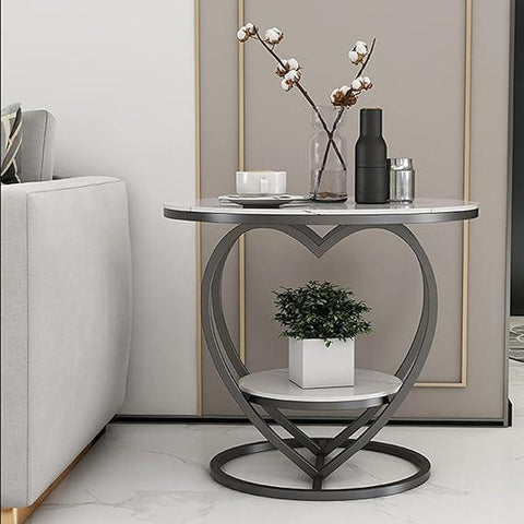 Premium Modern Heart Shaped Black Metal Finish with White Marble Night Stand Side Table - Decor Mantra 