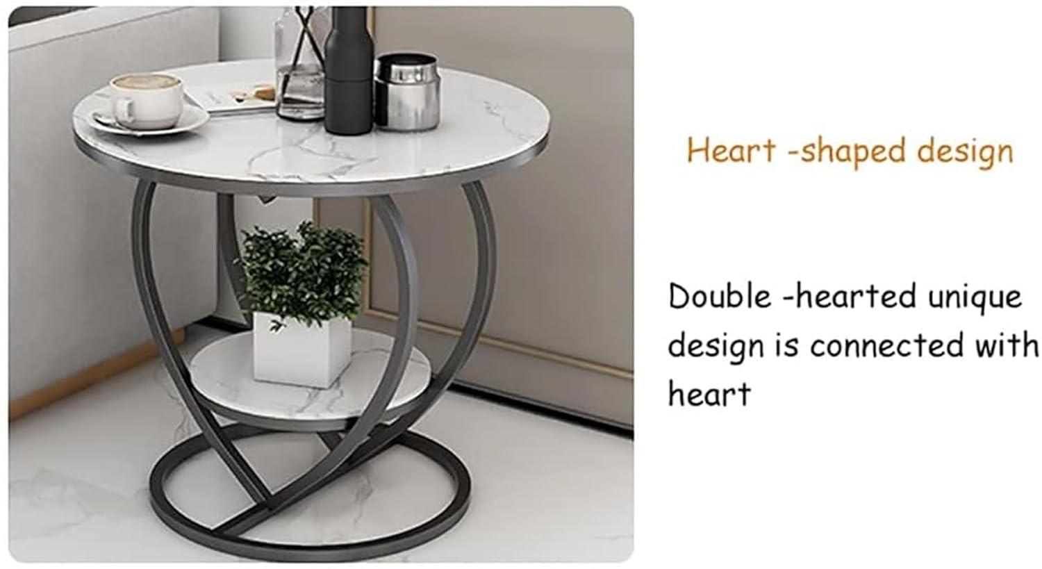 Premium Modern Heart Shaped Black Metal Finish with White Marble Night Stand Side Table - Decor Mantra 