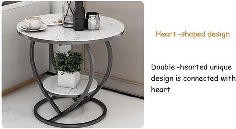 Premium Modern Heart Shaped Black Metal Finish with White Marble Night Stand Side Table - Decor Mantra 