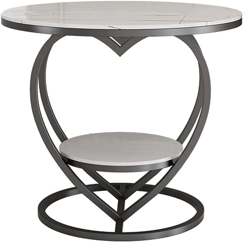Premium Modern Heart Shaped Black Metal Finish with White Marble Night Stand Side Table - Decor Mantra 