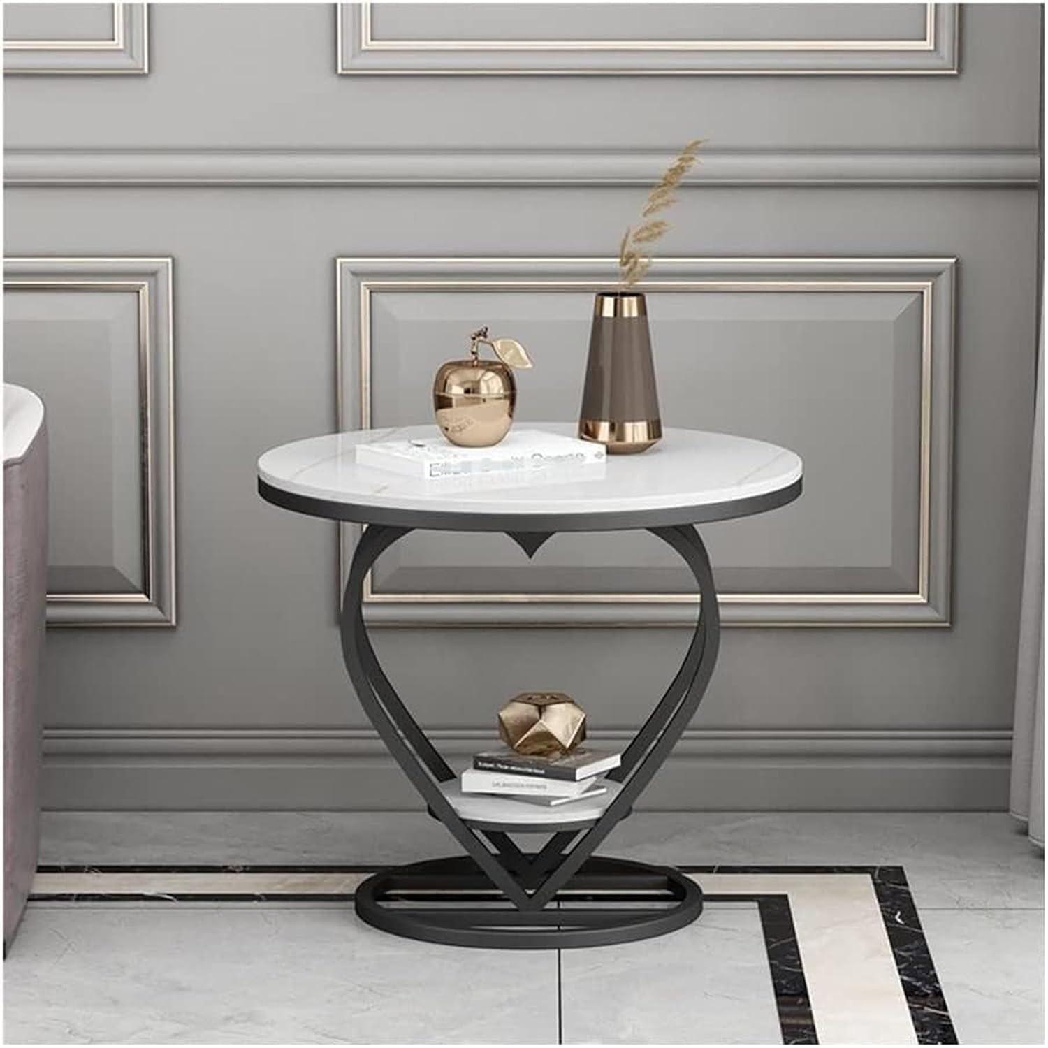 Premium Modern Heart Shaped Black Metal Finish with White Marble Night Stand Side Table - Decor Mantra 