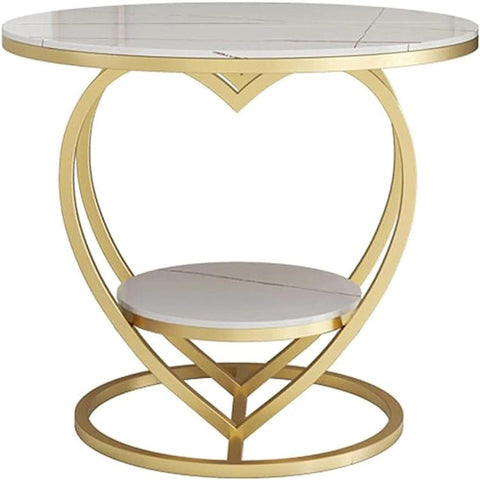 Premium Modern Heart Shaped Golden Metal Finish with White Marble Night Stand Side Table - Decor Mantra 
