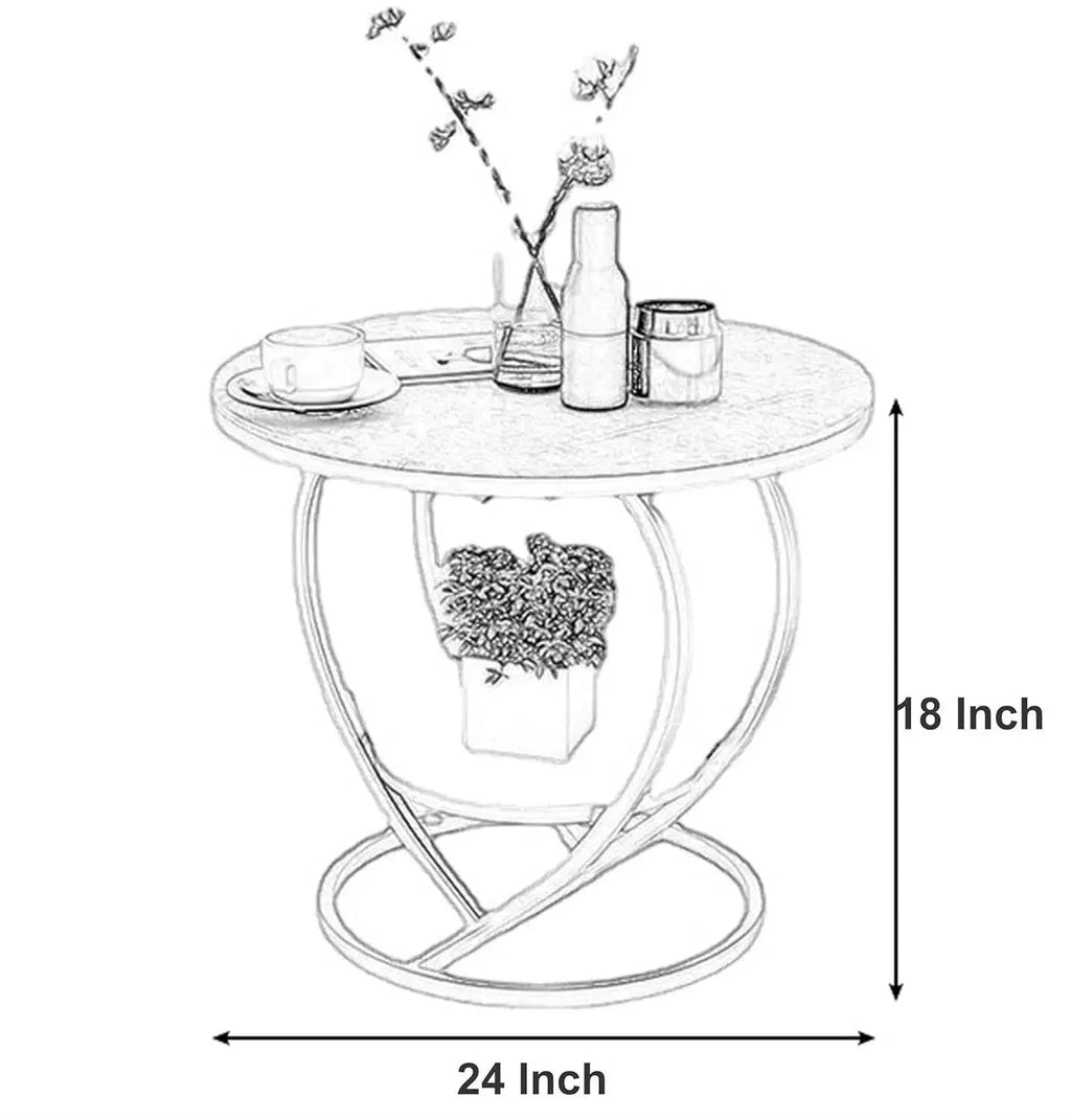 Premium Modern Heart Shaped Golden Metal Finish with White Marble Night Stand Side Table - Decor Mantra 