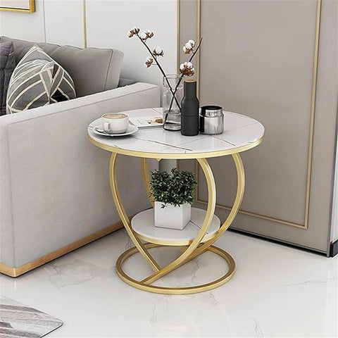 Premium Modern Heart Shaped Golden Metal Finish with White Marble Night Stand Side Table - Decor Mantra 