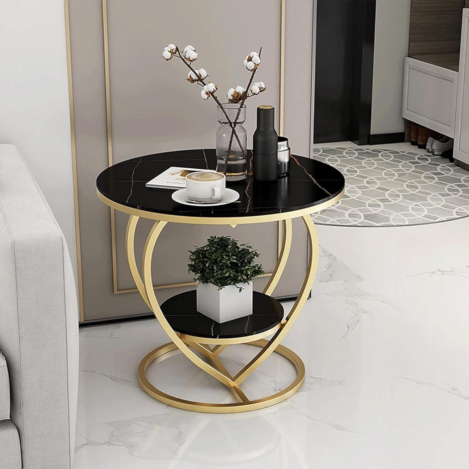 Premium Modern Heart Shaped Golden Metal with Black Marble Night Stand Side Table - Decor Mantra 