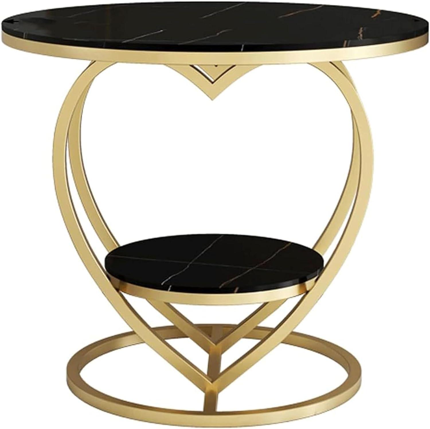 Premium Modern Heart Shaped Golden Metal with Black Marble Night Stand Side Table - Decor Mantra 