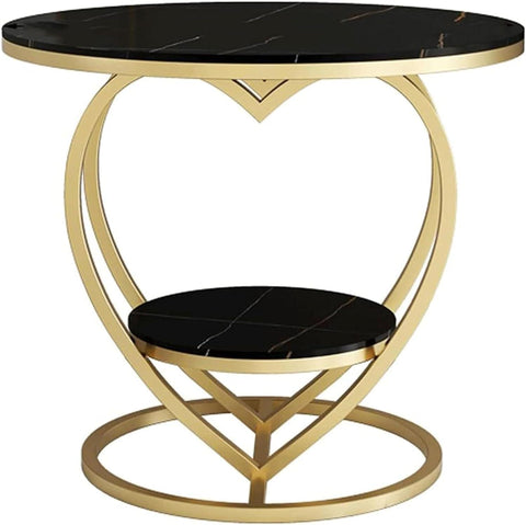 Premium Modern Heart Shaped Golden Metal with Black Marble Night Stand Side Table - Decor Mantra 