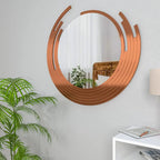 Premium Quality Asymmetric Designer Copper Finish Round Wall Mirror - Decor Mantra 