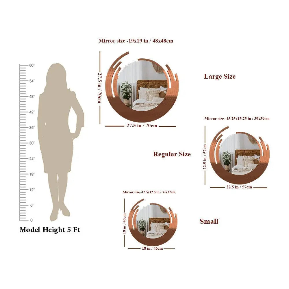 Premium Quality Asymmetric Designer Copper Finish Round Wall Mirror - Decor Mantra 