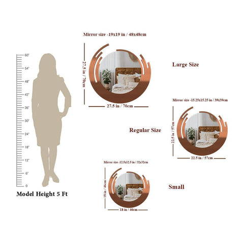 Premium Quality Asymmetric Designer Copper Finish Round Wall Mirror - Decor Mantra 