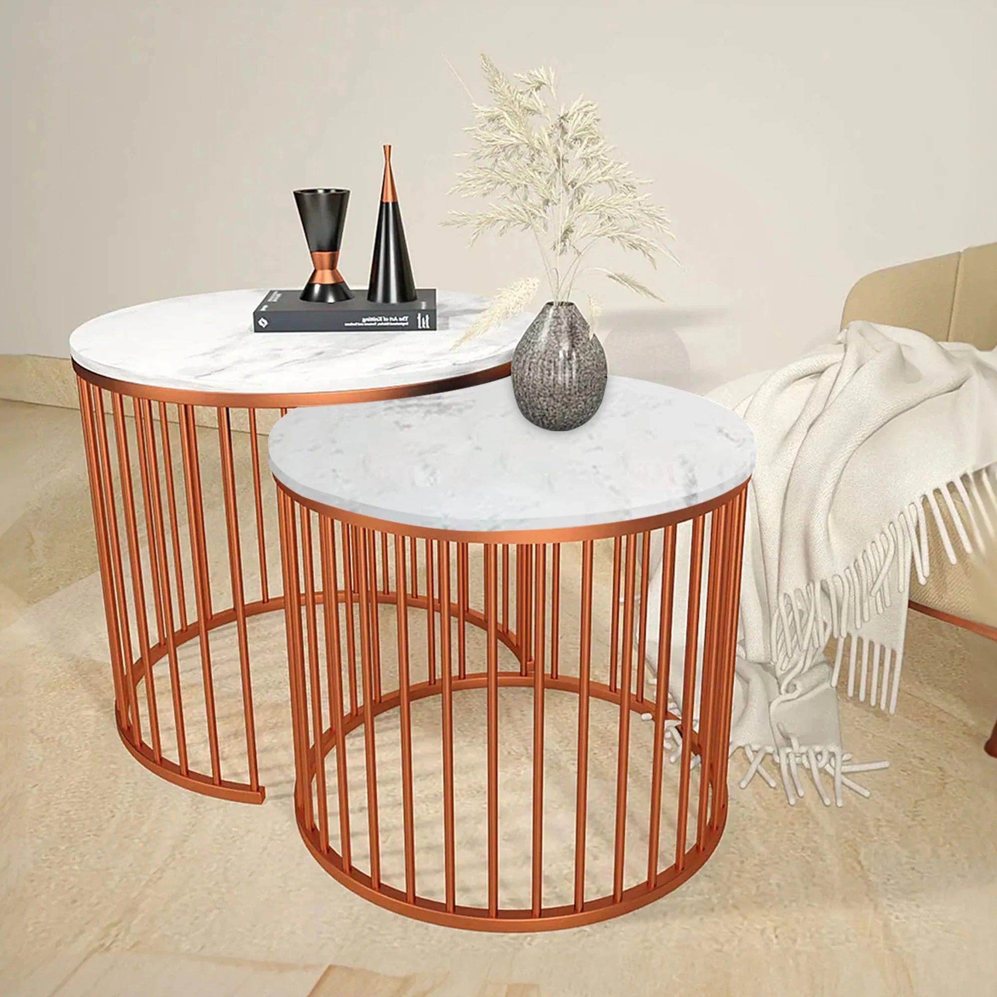 Premium White Caged Copper Nesting Table Set of 2 - Decor Mantra 