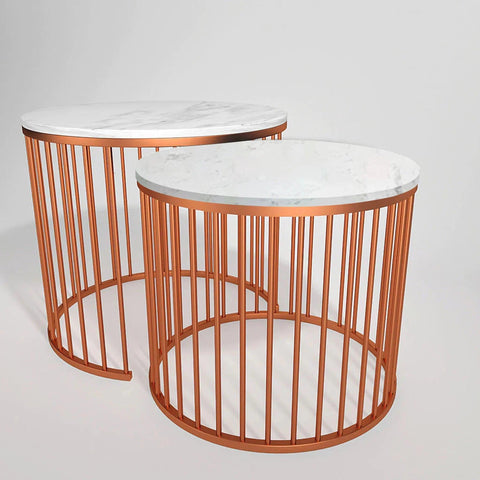 Premium White Caged Copper Nesting Table Set of 2 - Decor Mantra 