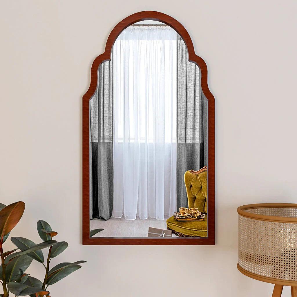 Premium Window European Design Wooden Decorative Wall Mirror ( White/Brown Finish ) - Decor Mantra 