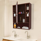 Premium Wooden Brown Bathroom Cabinet with Mirror & 9 Spacious Shelves - Decor Mantra 