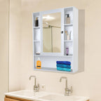 Premium Wooden White Bathroom Cabinet with Mirror & 9 Spacious Shelves - Decor Mantra 