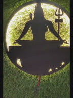 Adiyogi Lord Shiva Premium Backlit Design Wooden Wall Hanging with LED Night Light Walnut Finish