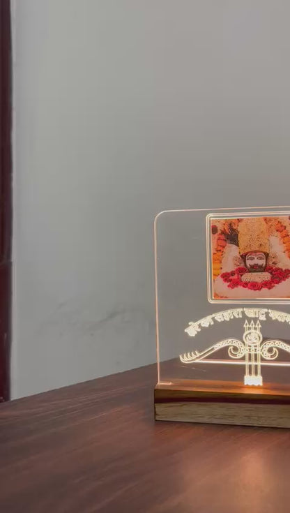 LED Acrylic Table Lamp with Shri Khatu Shyam Ji Design - Wooden Base for Divine Home Decor