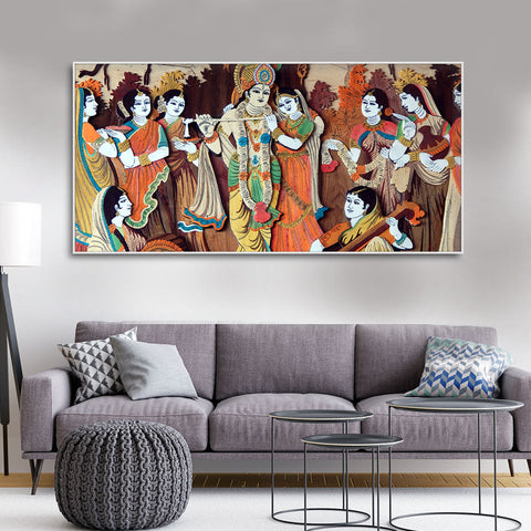 Radha Krishna with Bansuri Canvas Wall Painting