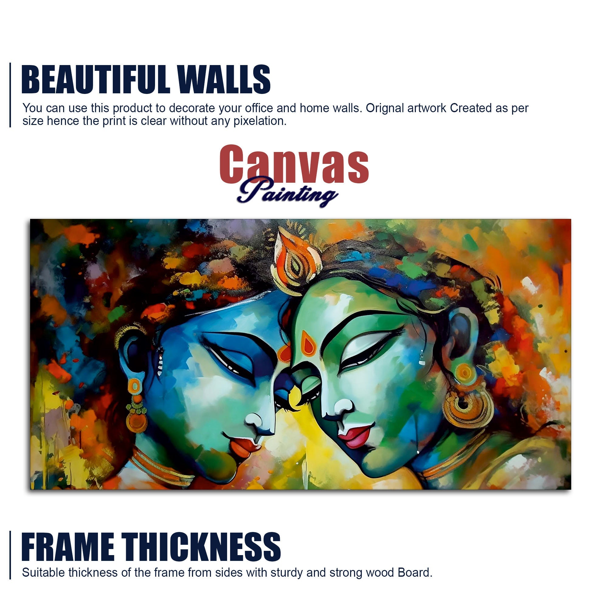 Radha Rani with Krishna Colorful Art Canvas Wall Painting