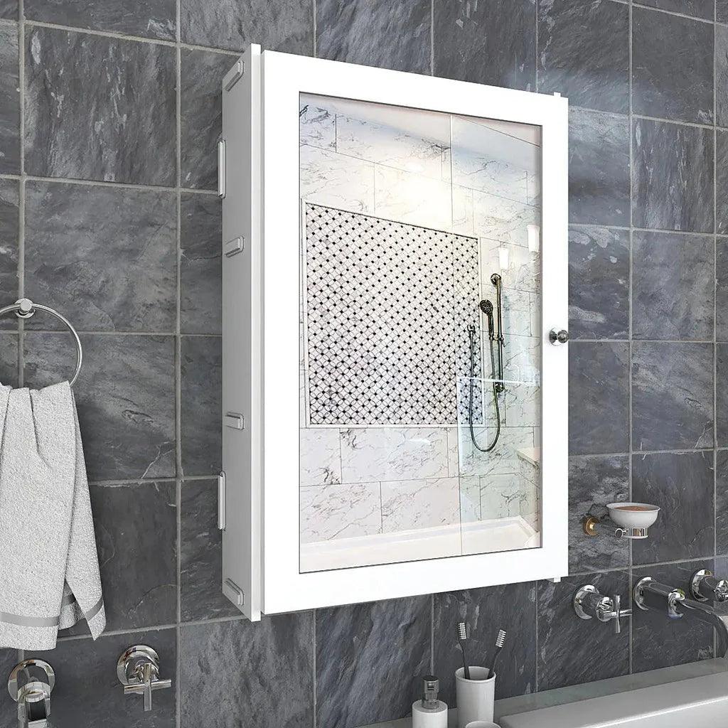 Rectangular Structured Wooden Bathroom Cabinet Mirror with 3 Spacious Shelves White Finish - Decor Mantra 