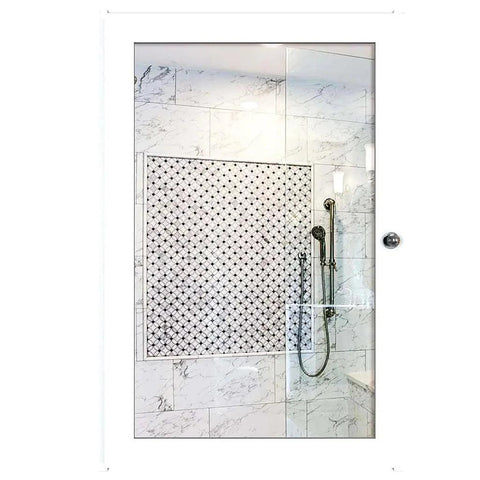 Rectangular Structured Wooden Bathroom Cabinet Mirror with 3 Spacious Shelves White Finish - Decor Mantra 