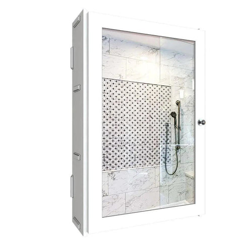 Rectangular Structured Wooden Bathroom Cabinet Mirror with 3 Spacious Shelves White Finish - Decor Mantra 